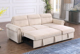 Ashton Beige Velvet Fabric Reversible Sleeper Sectional Sofa Chaise