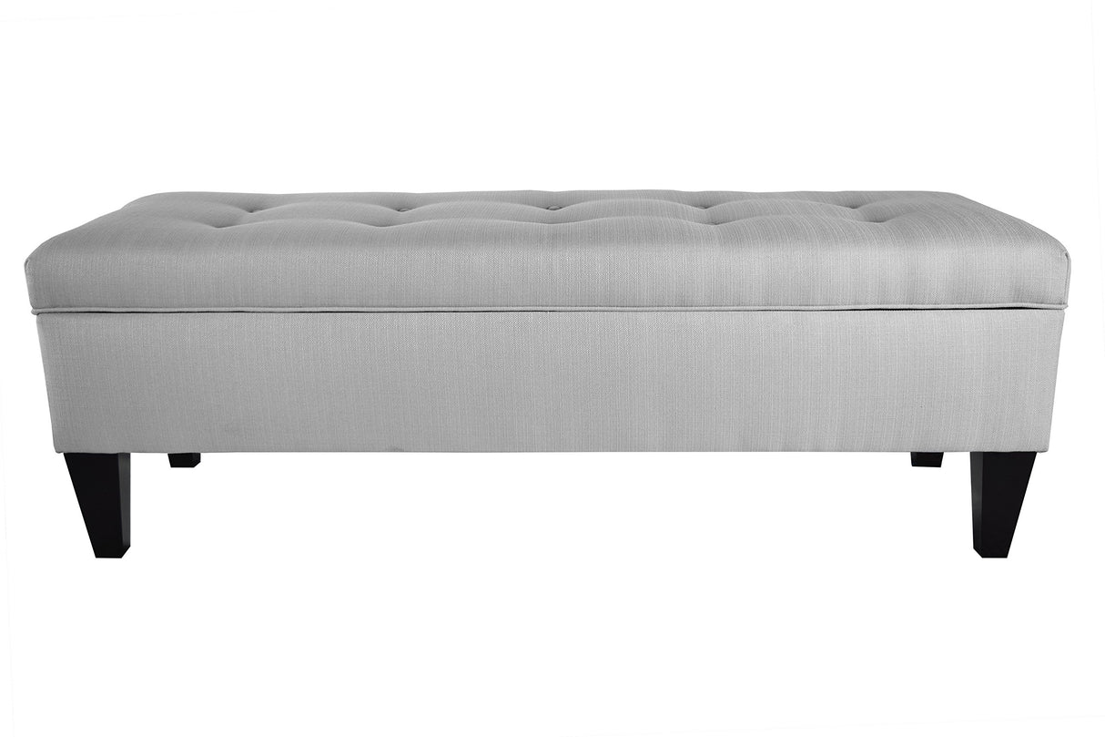 Furniture Designs Brooke Button Tufted Upholstered Long Bedroom Storage Bench, Sachi Series, 21"W x 13"H x 56"L, Silver Platnium