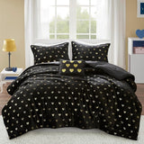 Comforter Set for, Ultra-Soft Microlight Plush Metallic Printed Hearts Brushed Reverse Overfilled Down