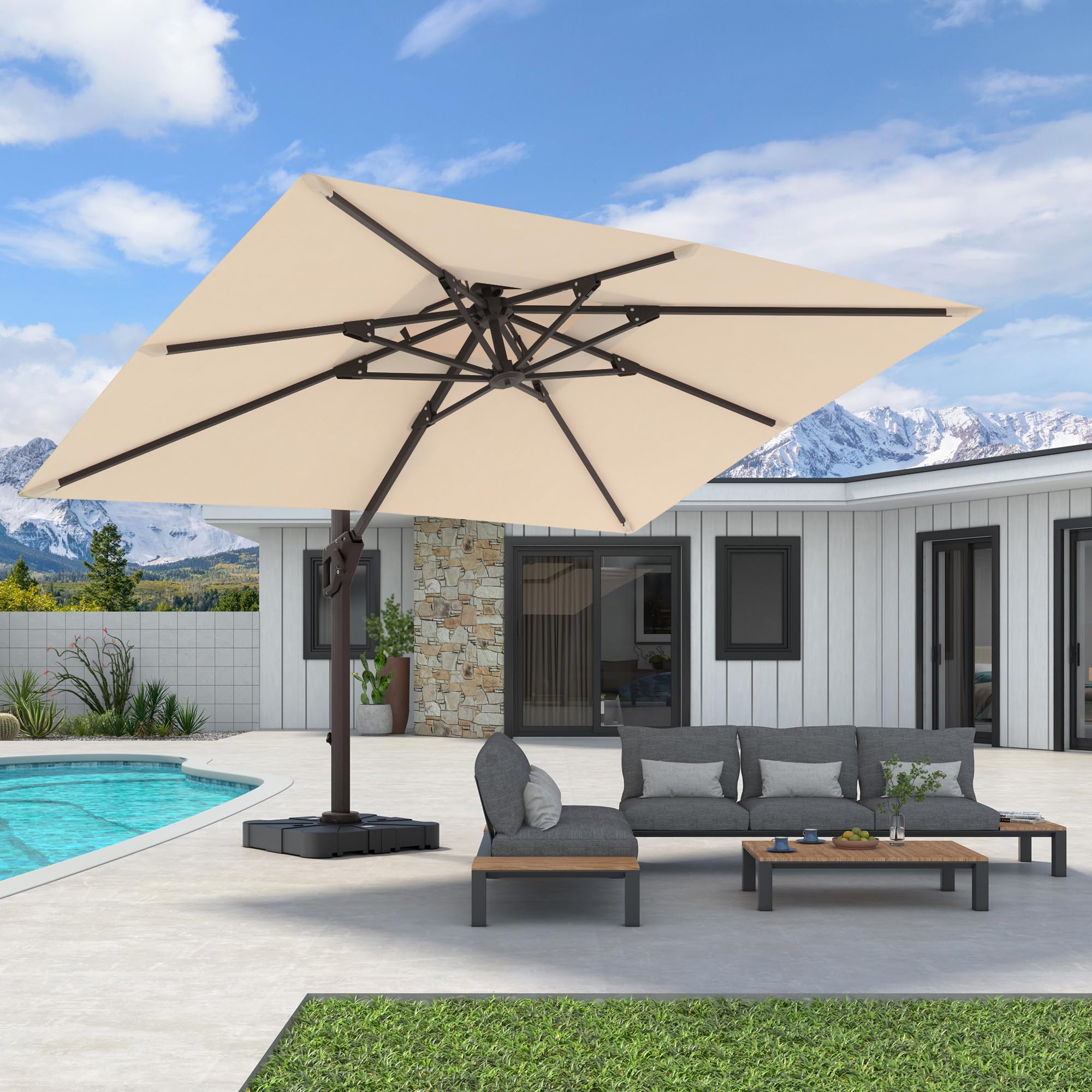 9' X 12' Cantilever Patio Umbrella 360°Rotation Rectangular Outdoor Large Offset Umbrellas