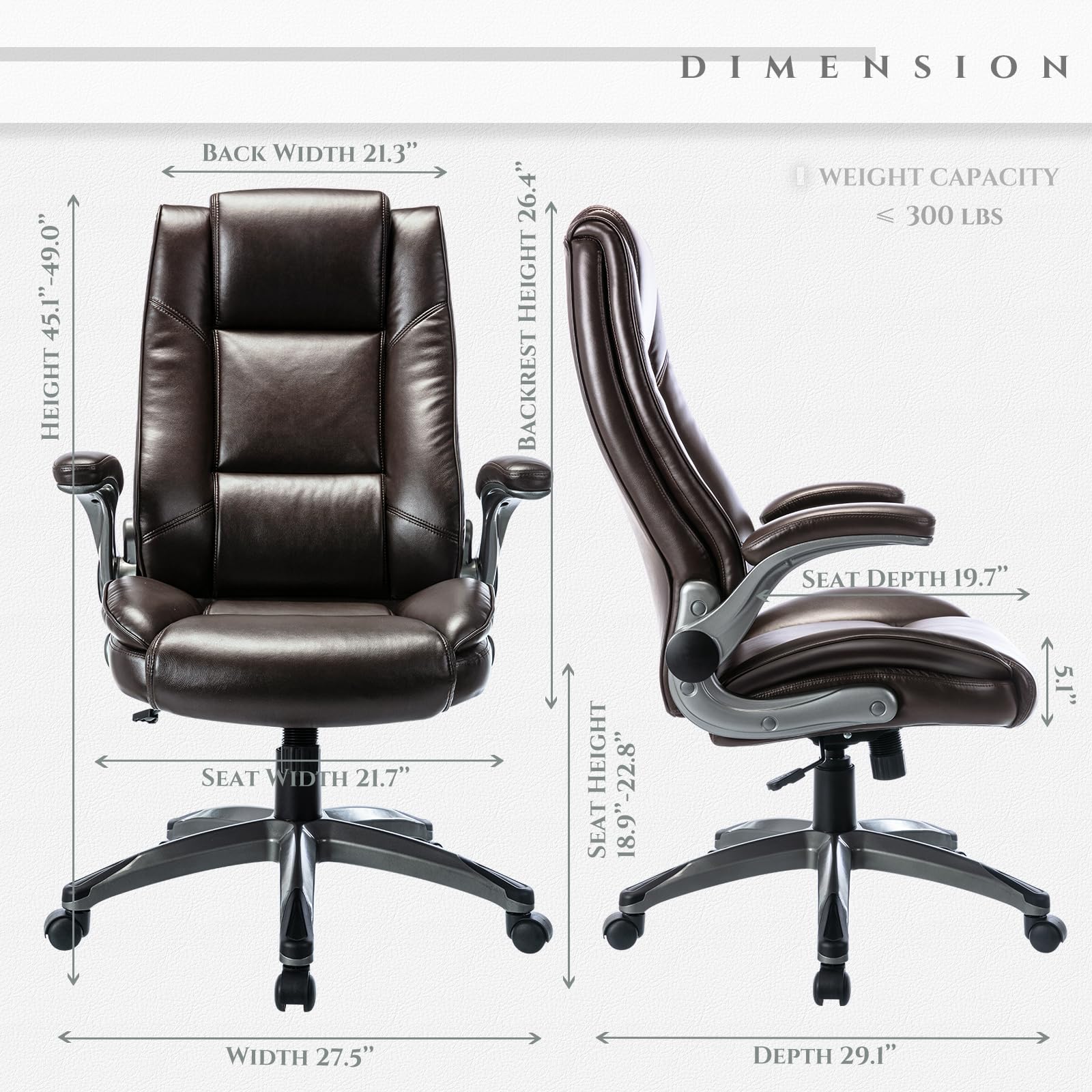 Leather Executive Office Chair - High Back Ergonomic Desk Chair with Flip-Up Arms