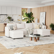 Modular 6-Seat Convertible Sectional Sofa with Storage – Light Grey or Beige