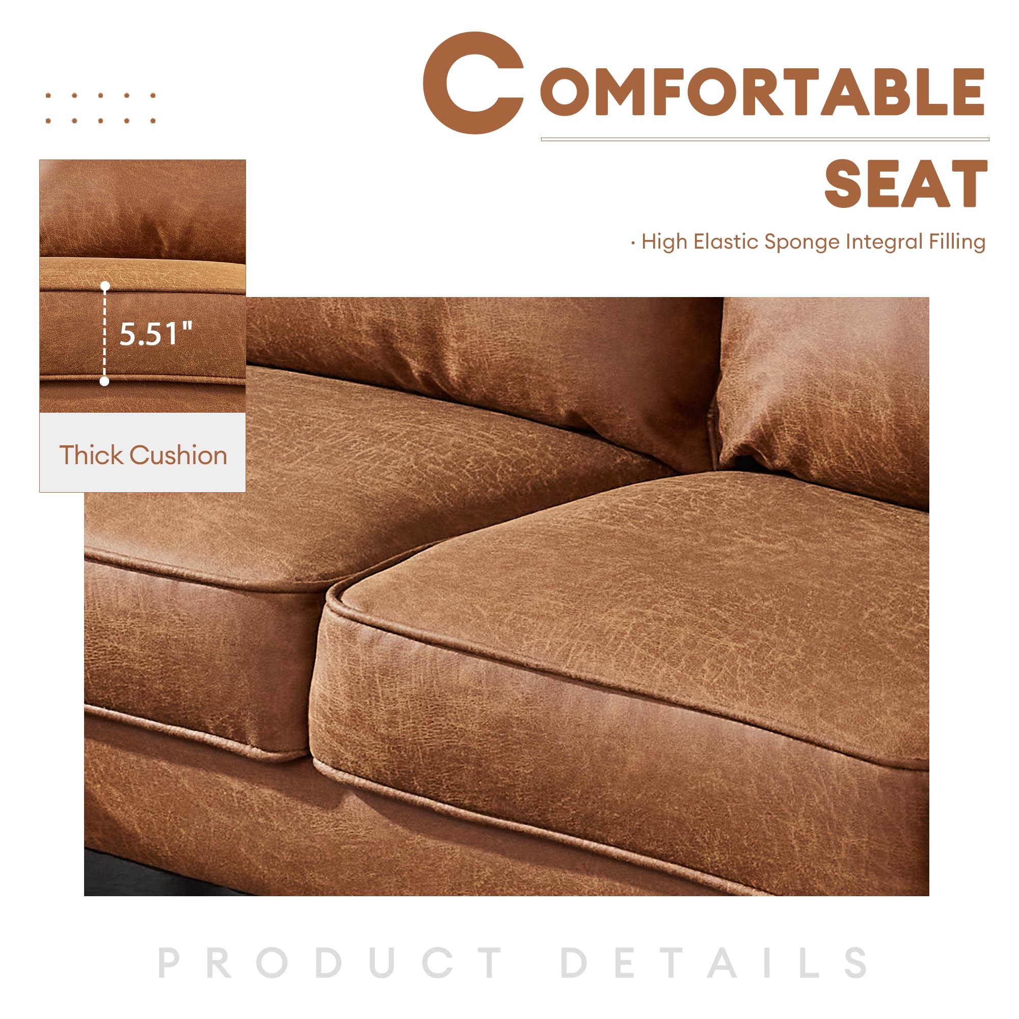 Weaxty 81.55" Sofa Couch, L Shaped Faux Leather Sectional with Chaise Suede Fabric