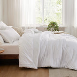 King Comforter Set - 7 Pieces Striped Seersucker Jacquard Comforter Bedding Set