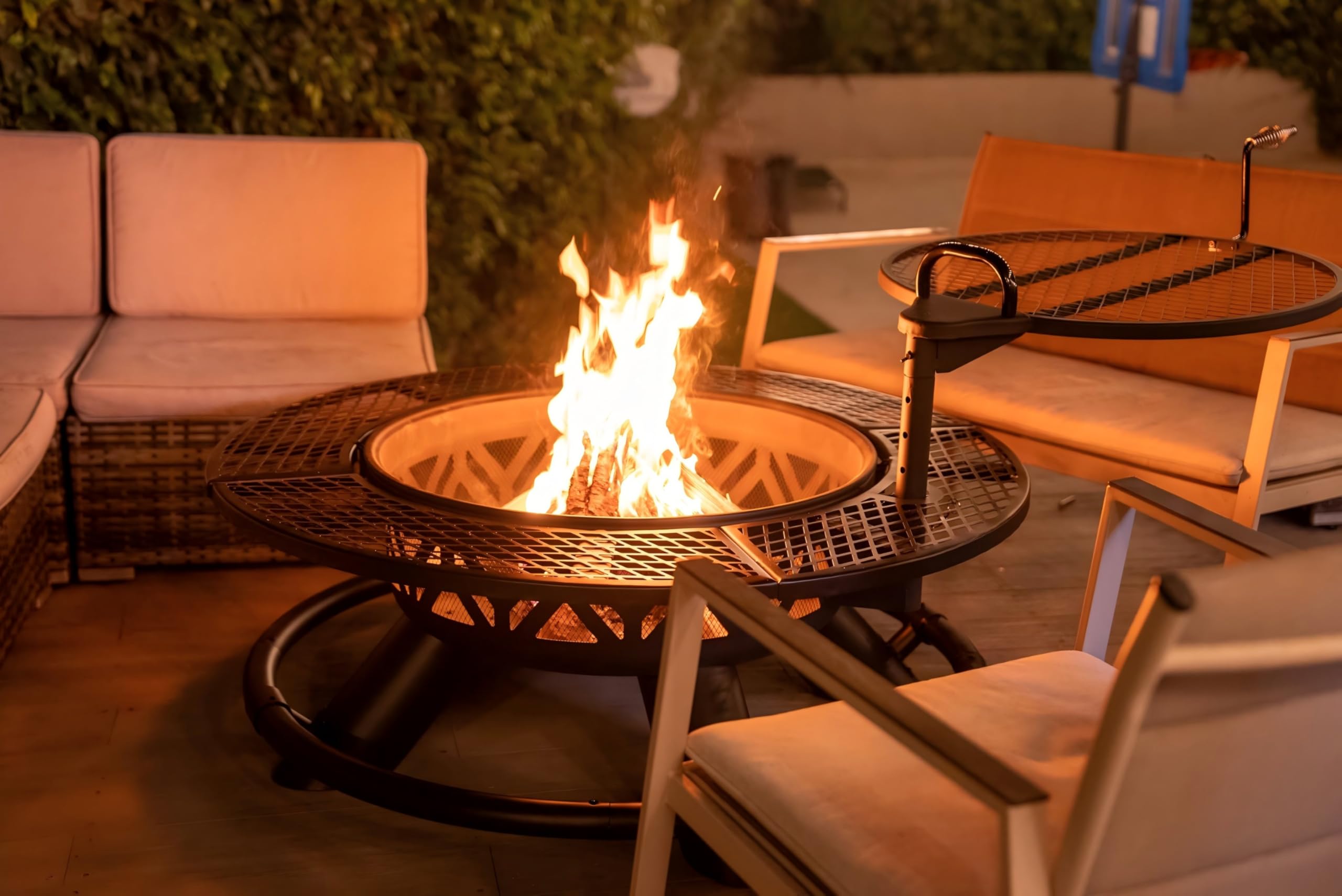 Mountain Valley 47" Outdoor Fire Pit with Adjustable Grill,2-in-1 Metal Outdoor Fireplaces