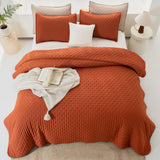 King Size Quilt Bedding Set (106x96 Inch), 3 Pieces Burnt Orange Fall Soft Lightweight