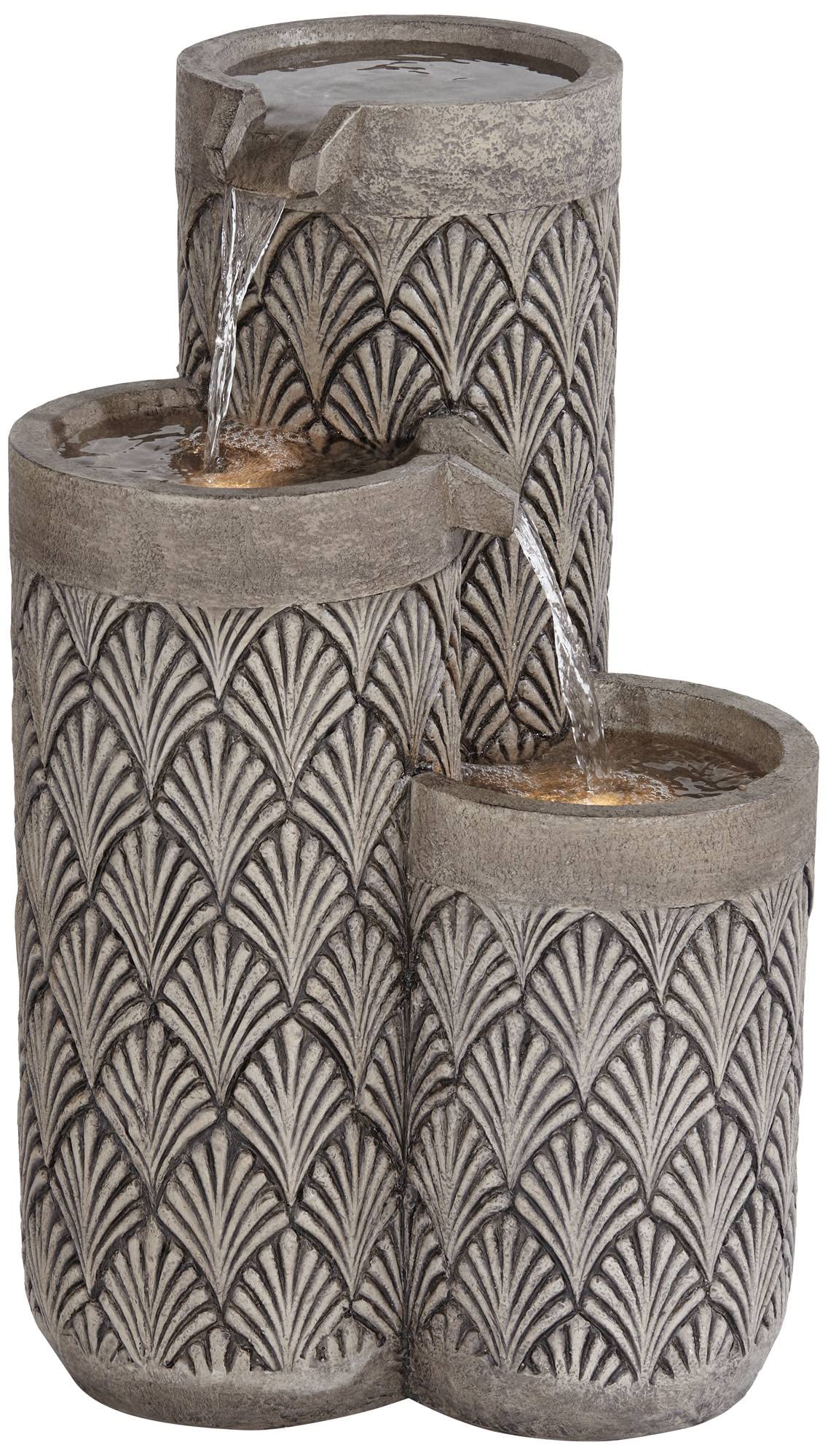 Havara Rustic 3-Tier Cascading Columns Outdoor Floor Water Fountain with LED Light 26"