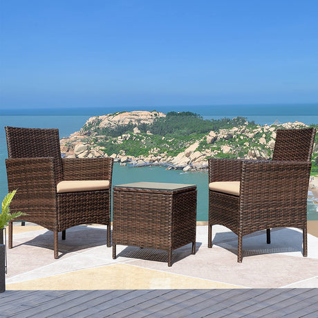 Patio Furniture Sets Outdoor PE Rattan Wicker Chairs with Soft Cushion and Glass