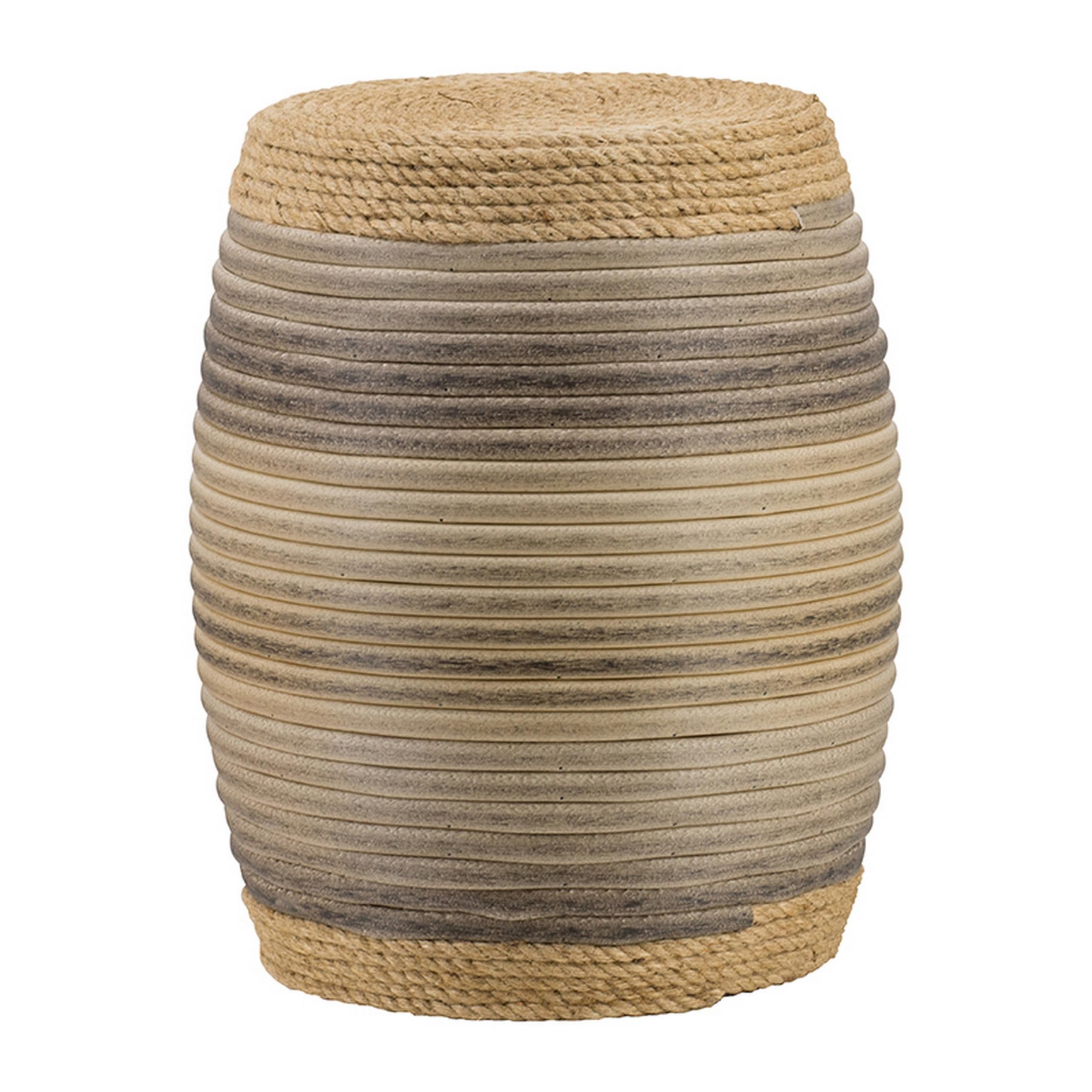 Benjara 18 Inch Side Table, Drum Barrel Shape, Rattan Rope Top