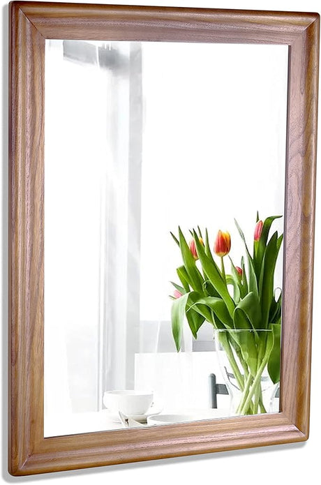 Wood Mirror 24 x 36 inch, Solid Wood Framed Rectangle Bathroom Mirrors for Living Room,Bedroom,Office or Entryway (Brown, 24x36in)