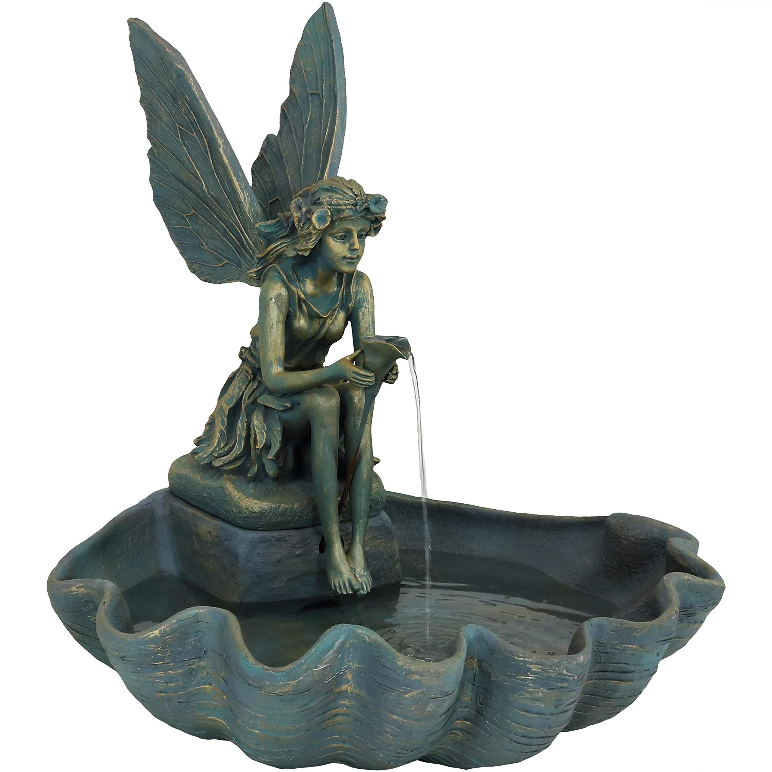 30-Inch H Fairy Shell Outdoor Water Fountain - Waterfall Feature for The Patio, Lawn