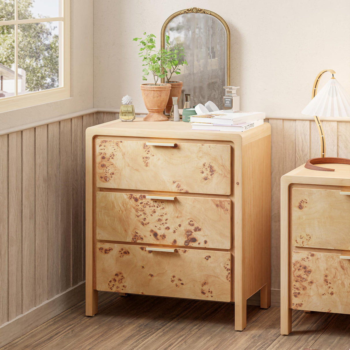 Fully Assembled Farmhouse 3-Drawer Nightstand, Set of 2，Distressed Wood Retro