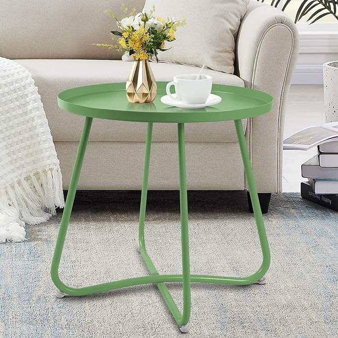 Outdoor Side Table, Small Round Patio Table Weather Resistant Steel, Small Accent End Table