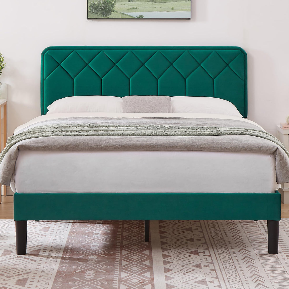 Queen Size Bed Frame Premium Upholstered Platform
