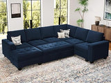 Belffin Modular Sectional Sleeper Sofa with Pull Out Bed U Shaped Sectional Sofa Couch with Storage Ottoman Velvet Covertible 7-Seater Sofa for Living Room Black