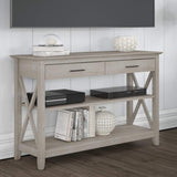 Key West Console Table with Drawers and Shelves in Washed Gray