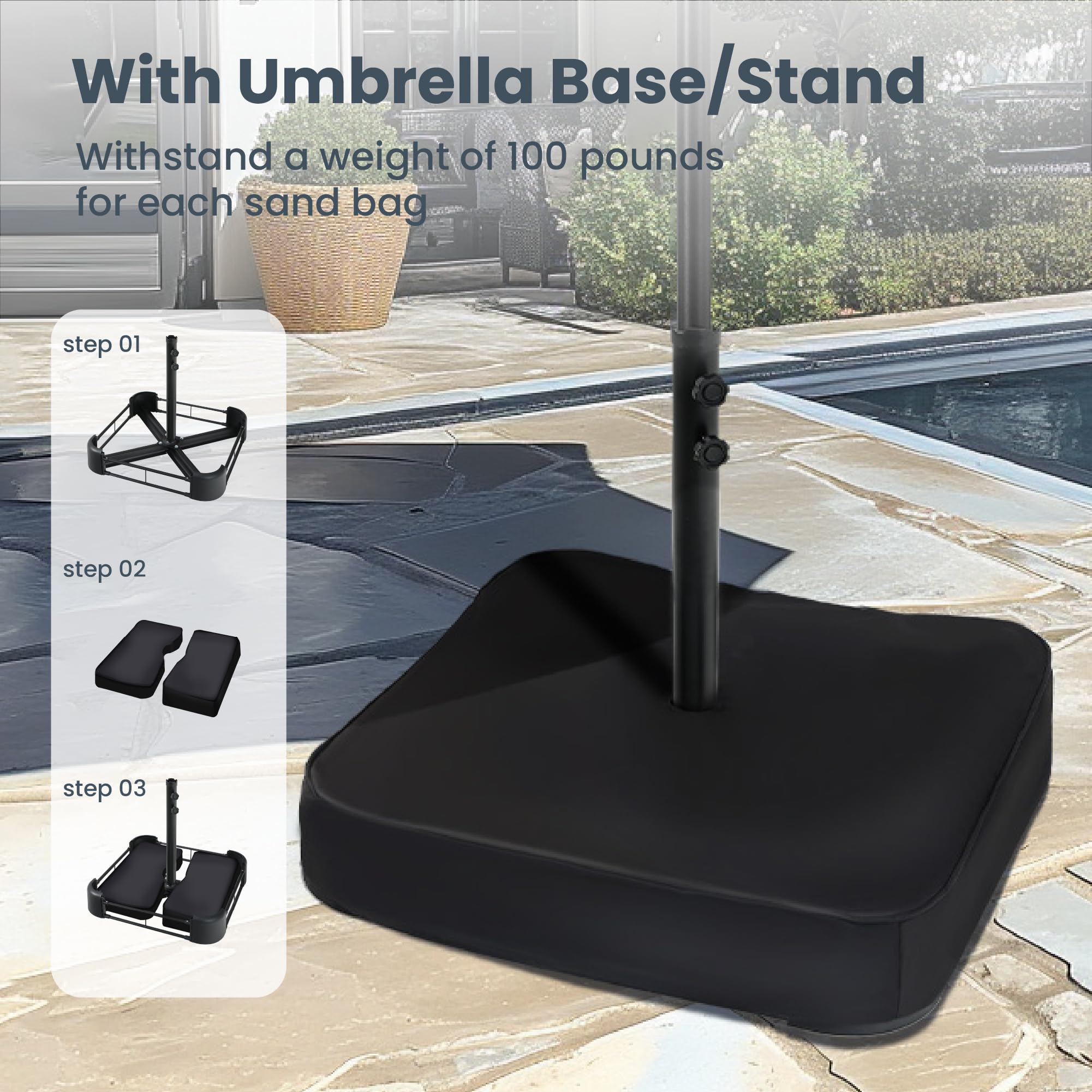 Large Patio Umbrella with Solar Lights, Double-Sided Outdoor Market Rectangle Umbrellas