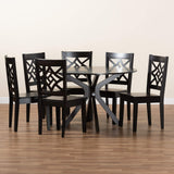 Miela Modern and Contemporary Dark Brown Finished Wood 7-Piece Dining Set