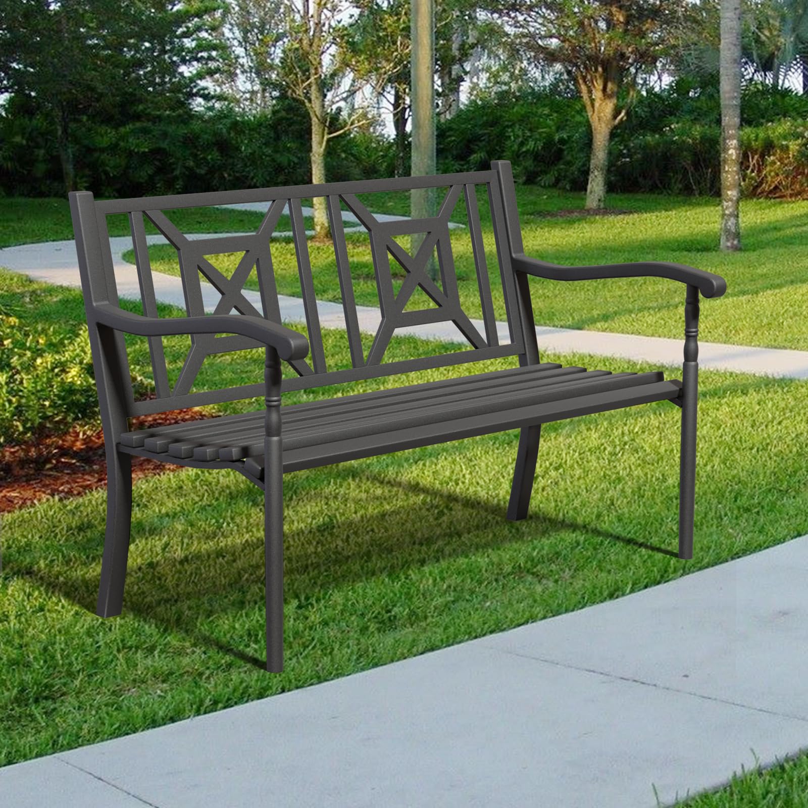 Metal Outdoor Bench, Weatherproof Garden Bench
