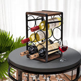 Rustic Wood Countertop Wine Rack 6 Bottles No Need Assembly Brown