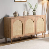 Rattan Sideboard Buffet Cabinet with 3 Doors & Shelves