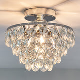 Modern E26 Small Crystal Chandelier Semi Flush Mount Ceiling Light Fixture Silver