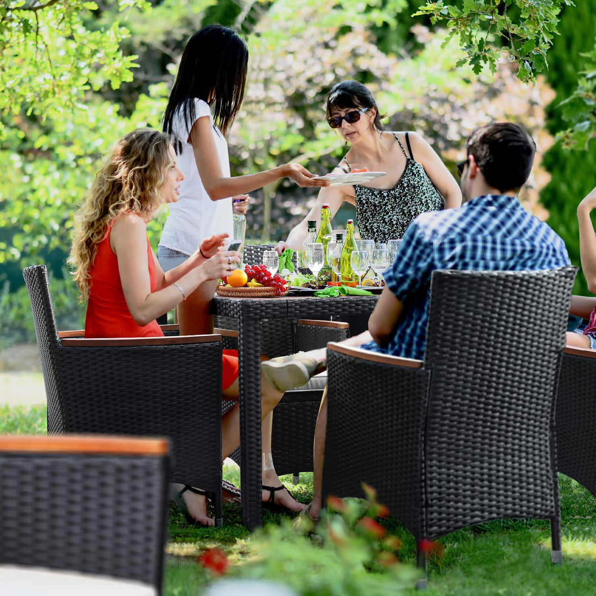 Patio Dining Set Outdoor Acacia Wood Table and Chairs