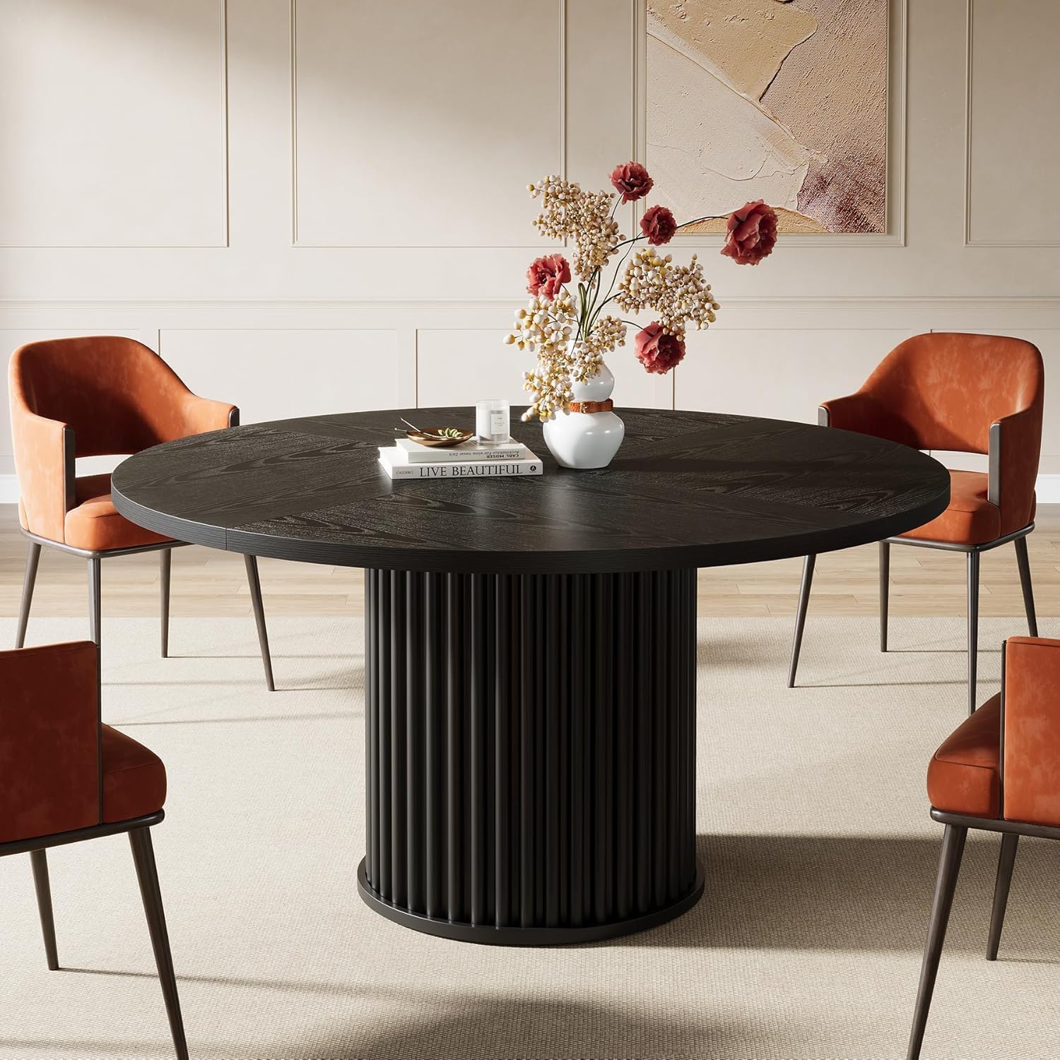 47-Inch Black Round Dining Table for 4-6 People