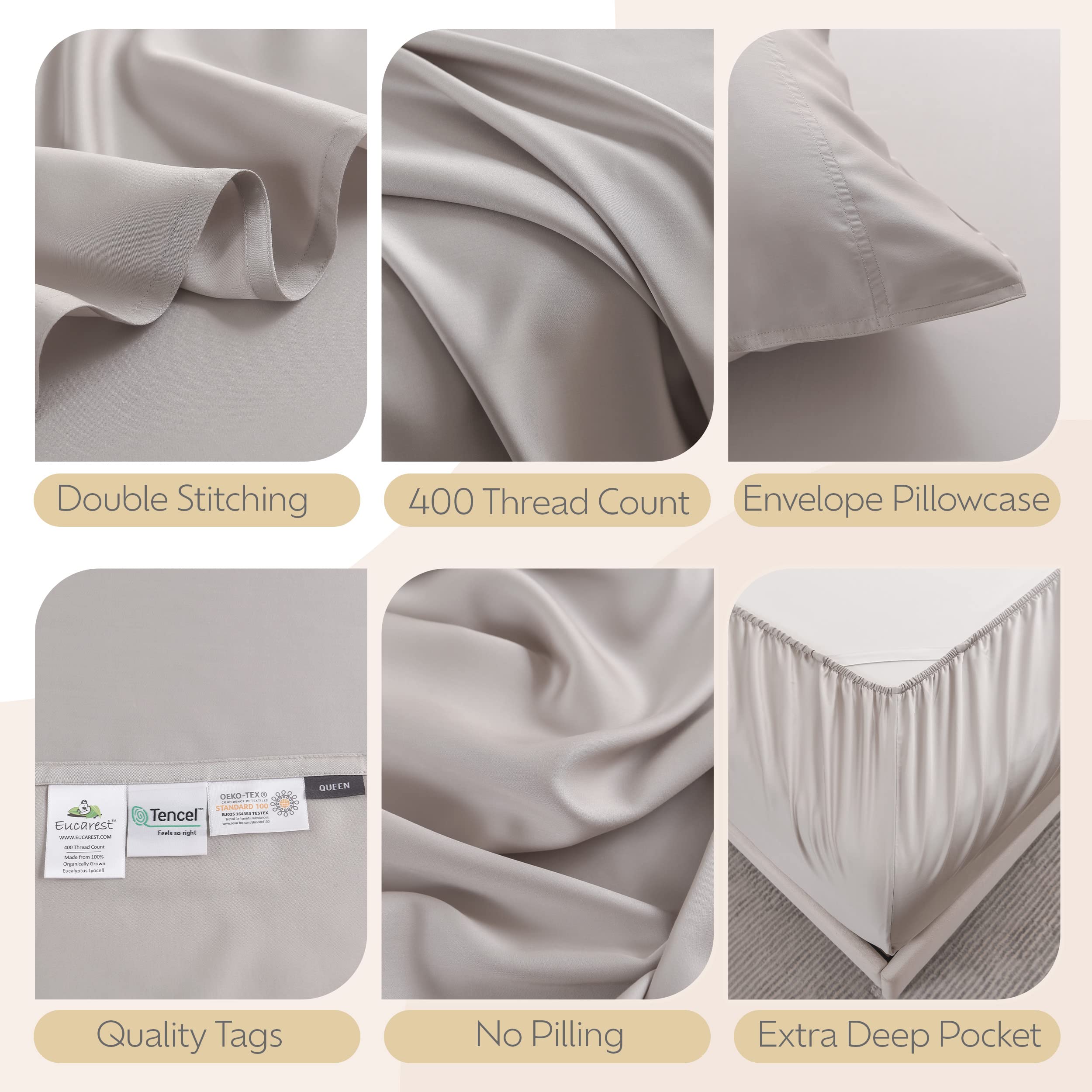 Eucalyptus Lyocell Bed Sheets, Hypoallergenic 100% Organic Tencel, Thermal