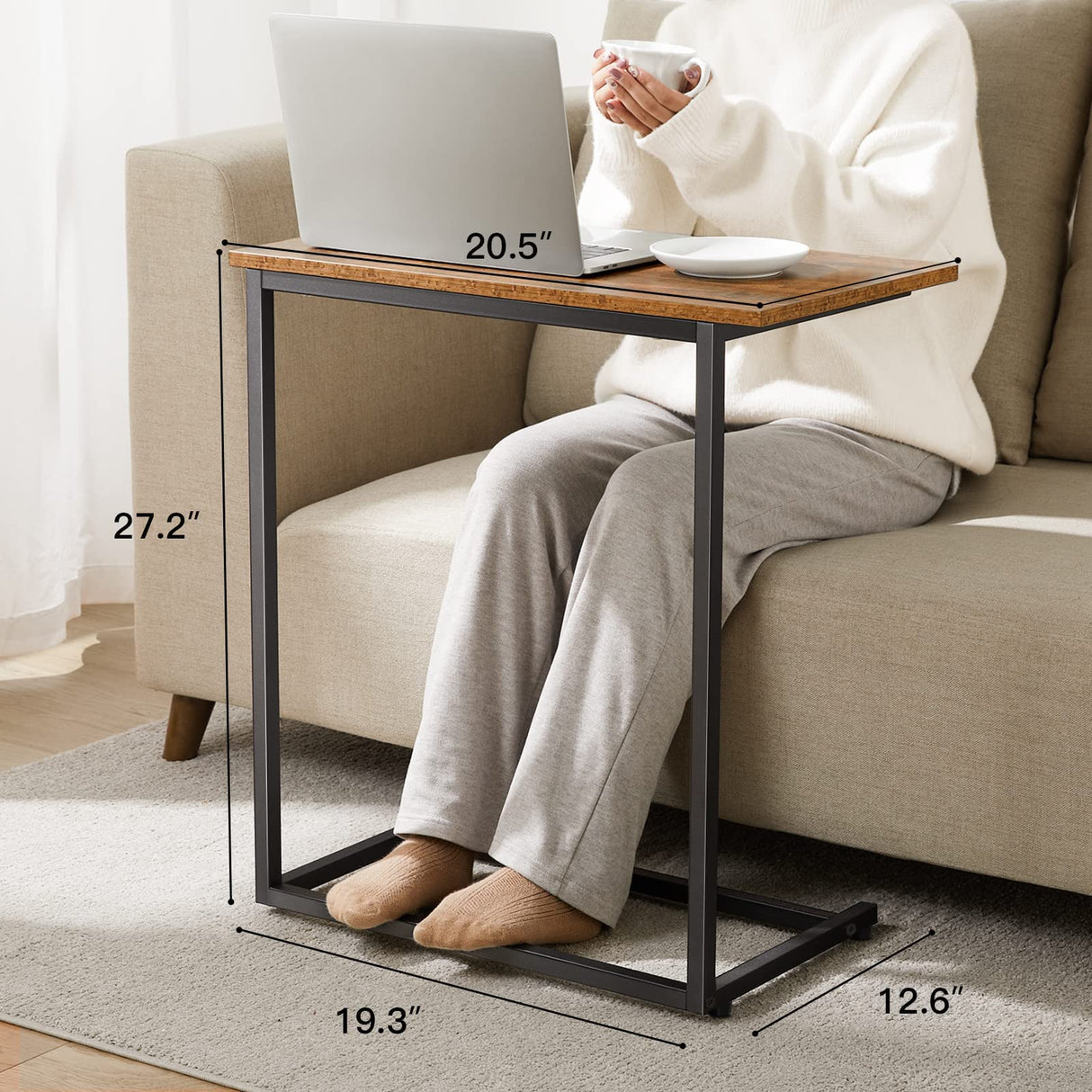 C Shaped End Table 27 inches High, Side Table for Couch Slide Under