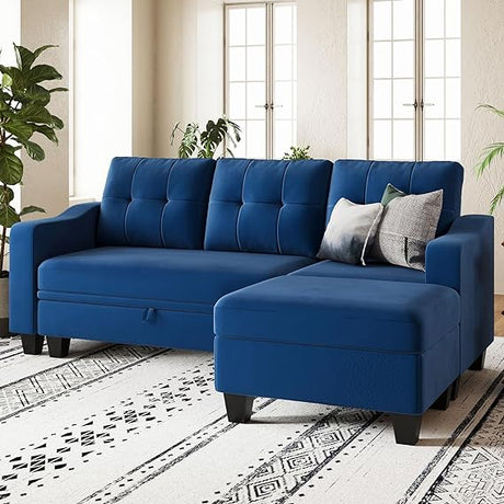 Velvet Sectional Couch with Storage, L Shaped Sofa with Chaise