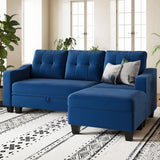 Velvet Sectional Couch with Storage, L Shaped Sofa with Chaise for Small Space, Blue