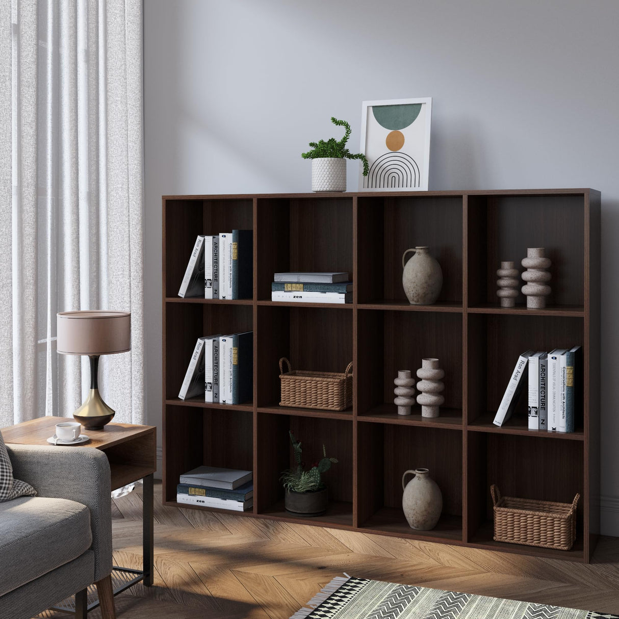 Bookcase, 12 Cube Open Storage Organizer Display Bookshelf, HOFB021