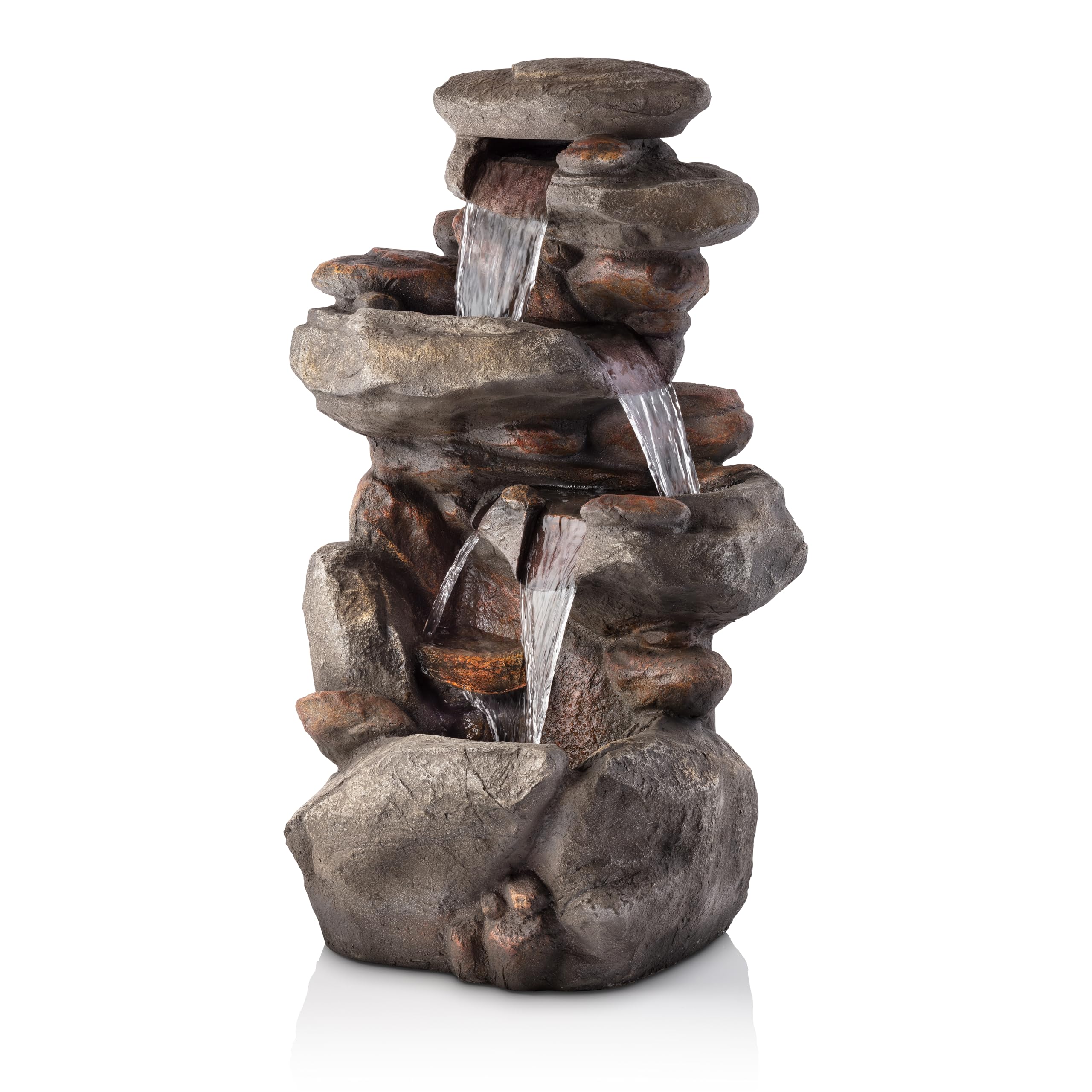WIN316 Outdoor Floor 4 Tiered Rock Water Fountain for Garden, Patio, Yard with Natural