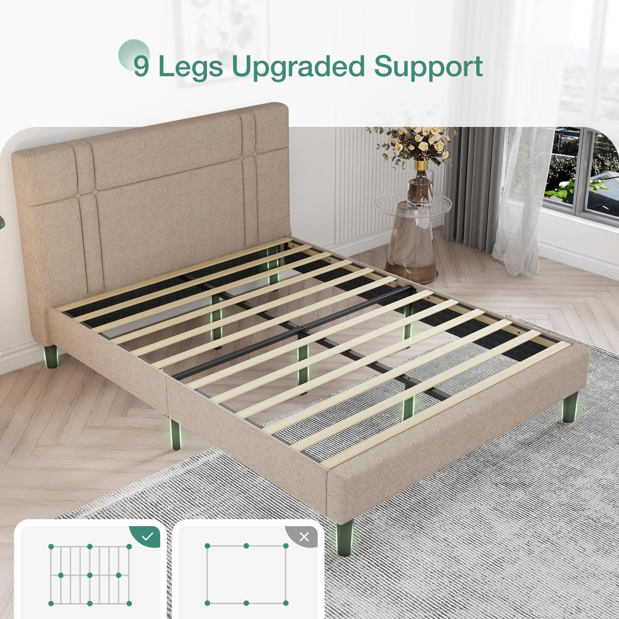 Novilla Queen Bed Frame with Headboard Queen Platform Bed Frame for Bedroom Bed Frame Queen Size with Upholstered Headboard, No Box Spring Needed, Easy Assembly, Beige