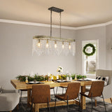 KAIQI 5 Lights Rectangle Oval K9 Crystal Chandelier Antique Bronze Pendant Light Fixture for Dining Room, Living Room, Pool Table Light, Kitchen Island Lighting，L31.5Inchs x W8.66Inchs x H11Inchs