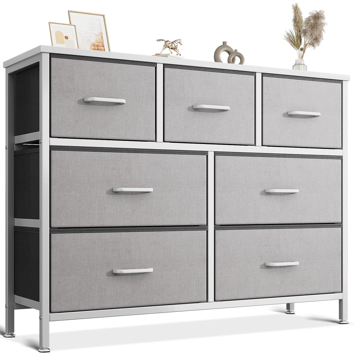 Dresser for Bedroom with 7 Storage Drawers, Fabric Dresser TV Stand with Sturdy Frame