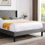 Queen Size Upholstered Platform Bed Frame with Fabric Headboard