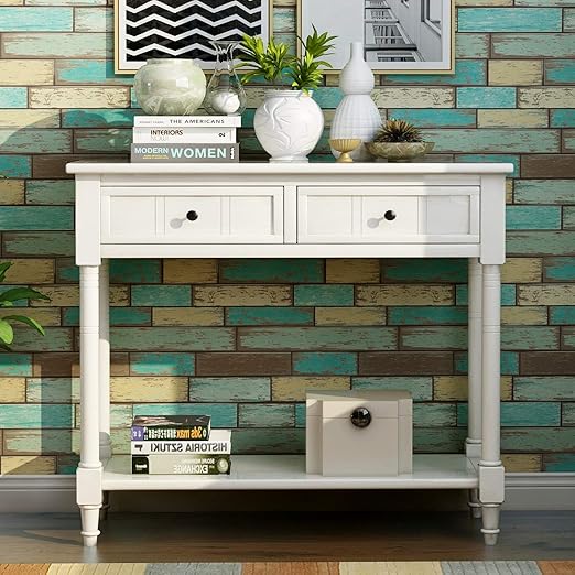 Navy Daisy Series Entryway Table with Storage Drawers and Bottom Shelf, 1 Set