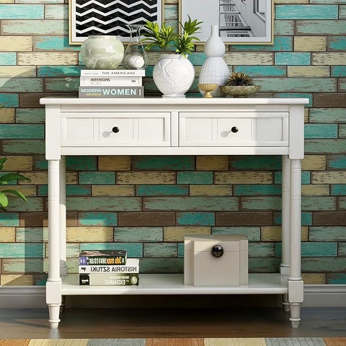 35.4" Rustic Console Entryway Hallway, Solid Wood Traditional Sofa Table