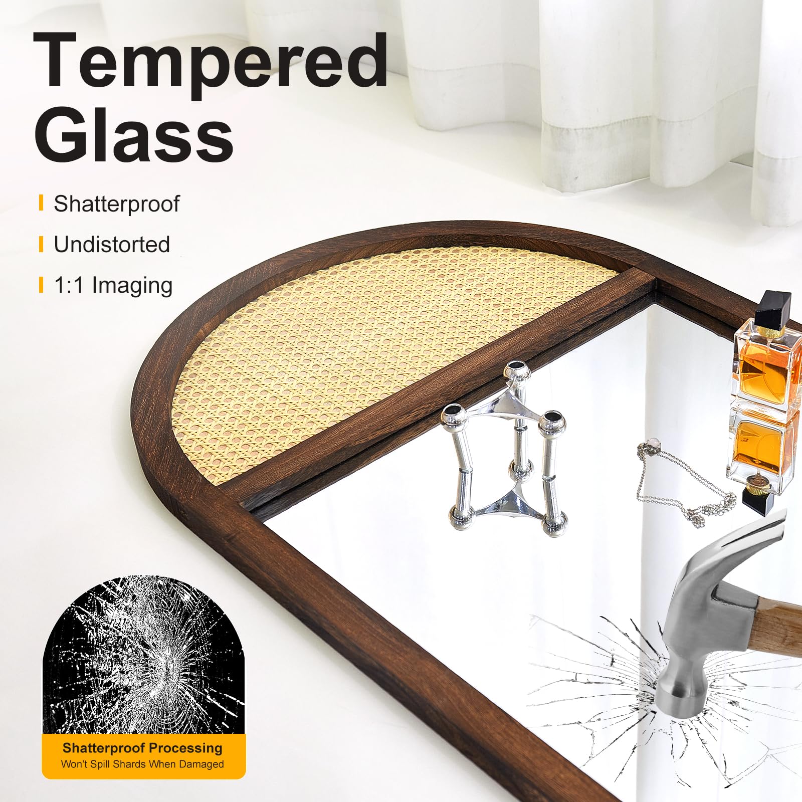 Arched Full Length Mirror with Solid Wood Frame 64"x21"