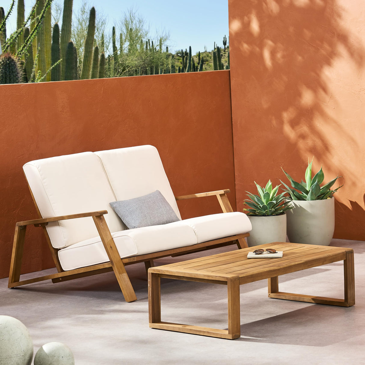 Outdoor Patio Loveseat and Coffee Table Set, Patio Furniture Set with Thick Cushion
