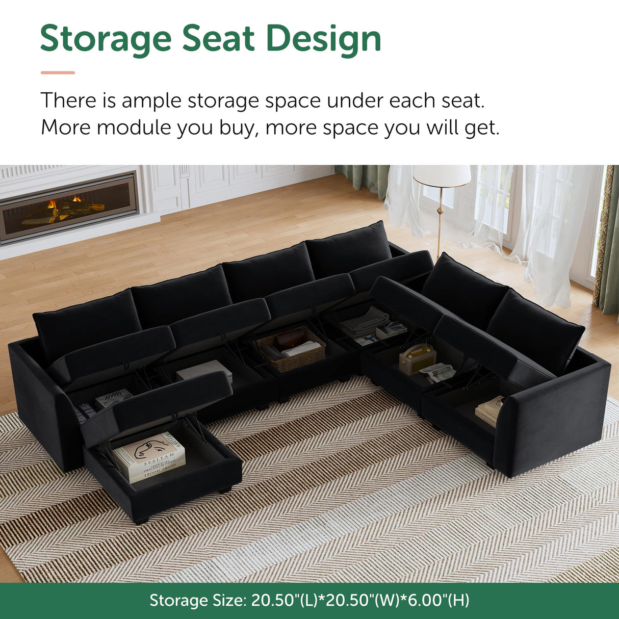 Sectional Sofa Velvet U Shaped Couch with Storage Oversized Modular