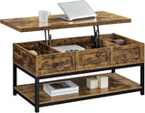 Lift Top Coffee Table with Hidden Compartments & Open Shelf