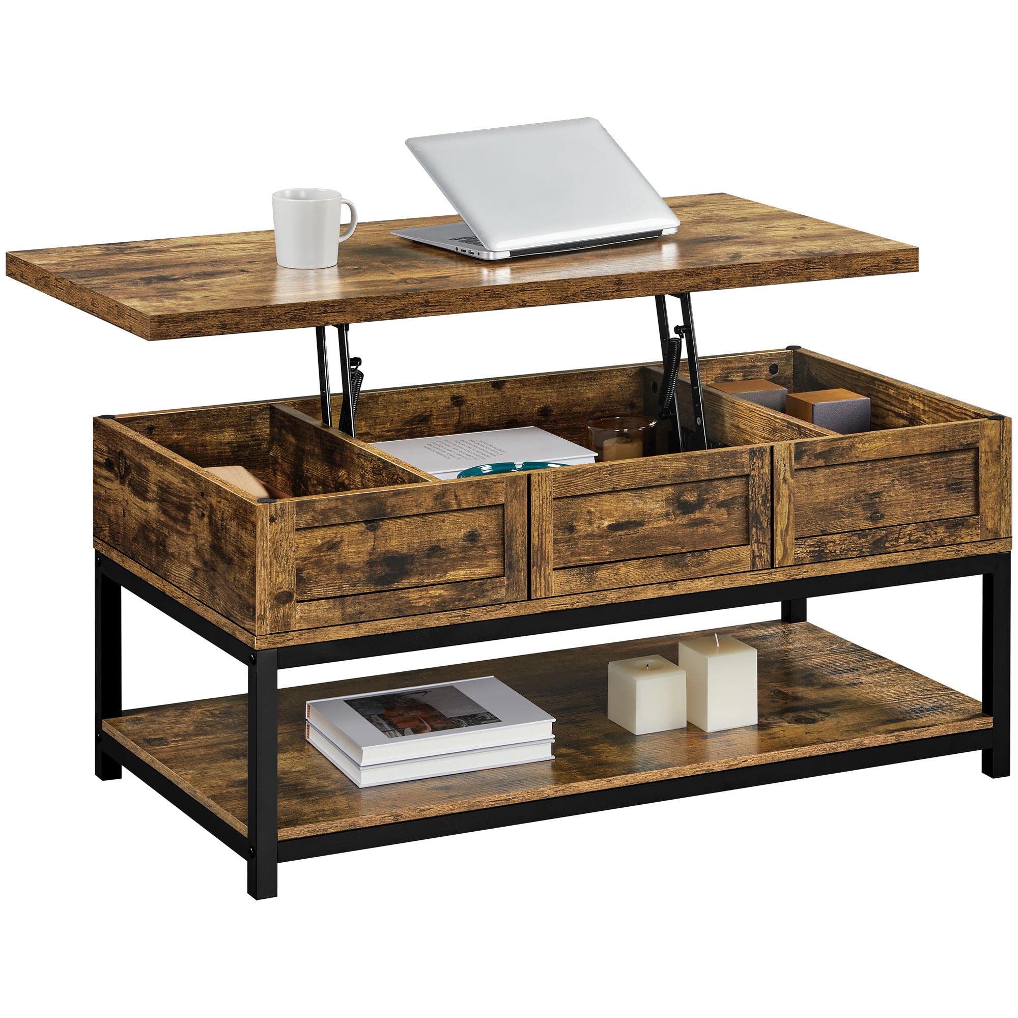 Coffee Table, 40in Lift Top Coffee Table, Rustic Industrial Lift Up Center Table