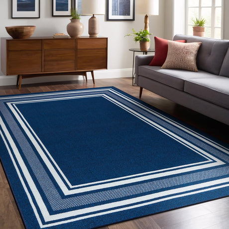 LuuL Home Modern Bordered Non Slip Indoor Rugs for Living Room 5x7 Area Rugs for Kitchen, Rug for Bedroom, and Hallway, Stain Resistant Easy Cleaning Non Shedding Navy 5 x 7