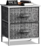 Nightstand with 2 Drawers - Bedside Furniture End Table Night Stand - Steel Frame, Wood Top & Easy Pull Modern Print Fabric Bins - Small Dresser & Chest for Home, Bedroom Accessories & Office