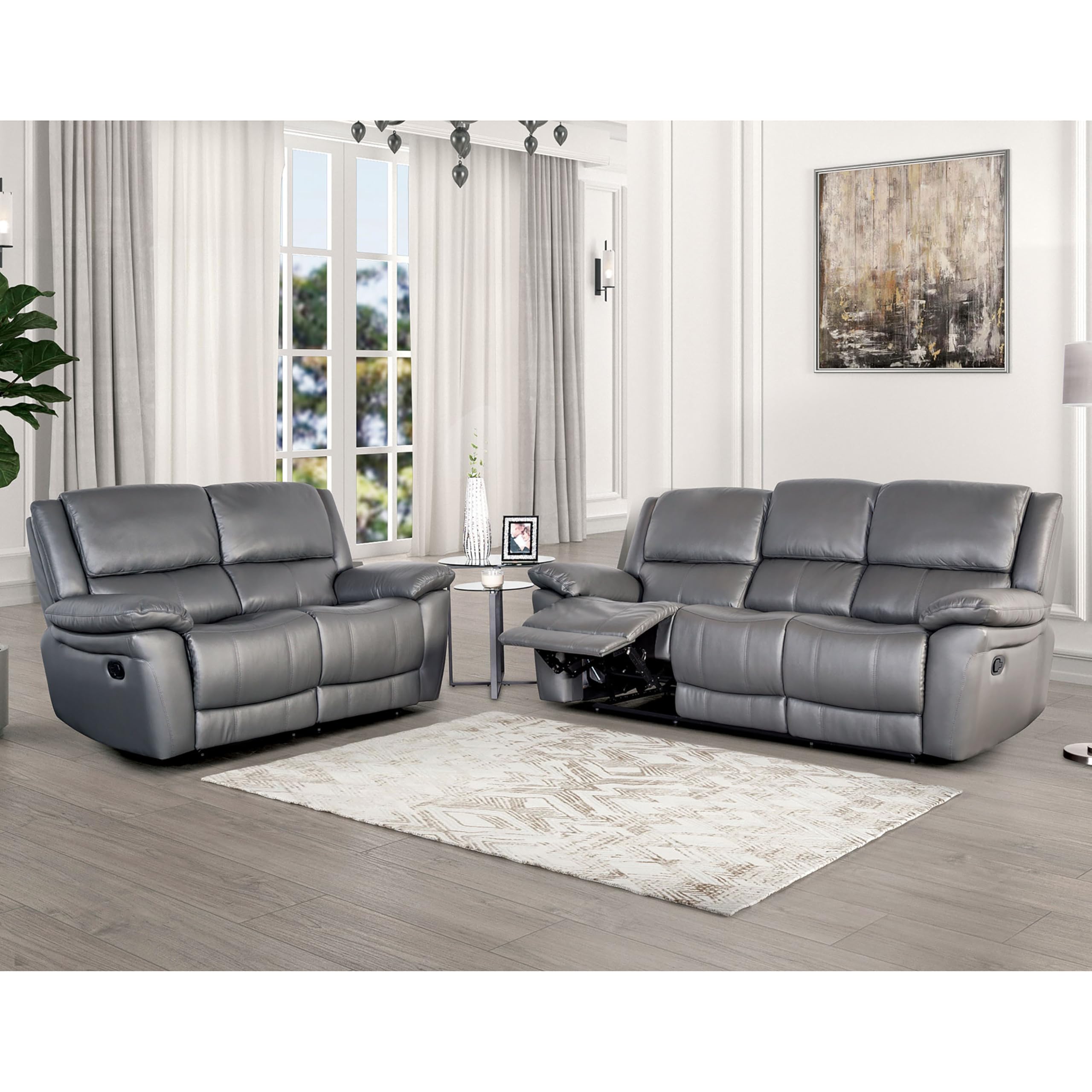 Sorin Modern 2-Piece Leather Recliner Sofa Set with Pillow Armrests