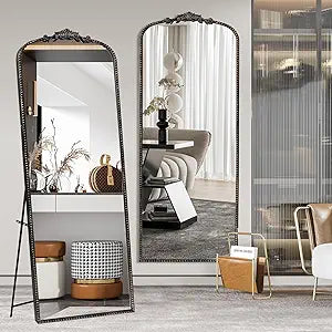 Antique Vintage Gold Baroque Full Length Mirror, Tempered Glass 65''x22'' Full Body Floor Mirror with Free Standing,Wall-Mounted or Leaning Against Wall for Bedroom, Living Room