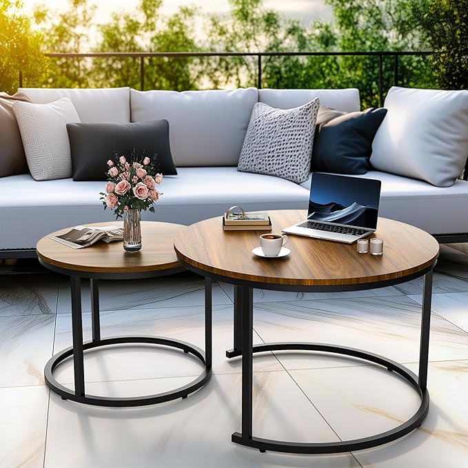 27.5" Nesting Coffee Table,Round Marble Coffee Table Set of 2